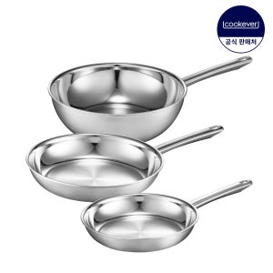 쿡에버 프라임 인덕션 통3중 스텐 프라이팬 3종 세트 (팬24+28+웍28)