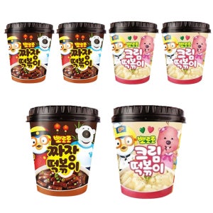 에스제이서진 뽀로로 컵 떡볶이 110g 짜장3개+크림3개(총6개) 어린이 간식 선물