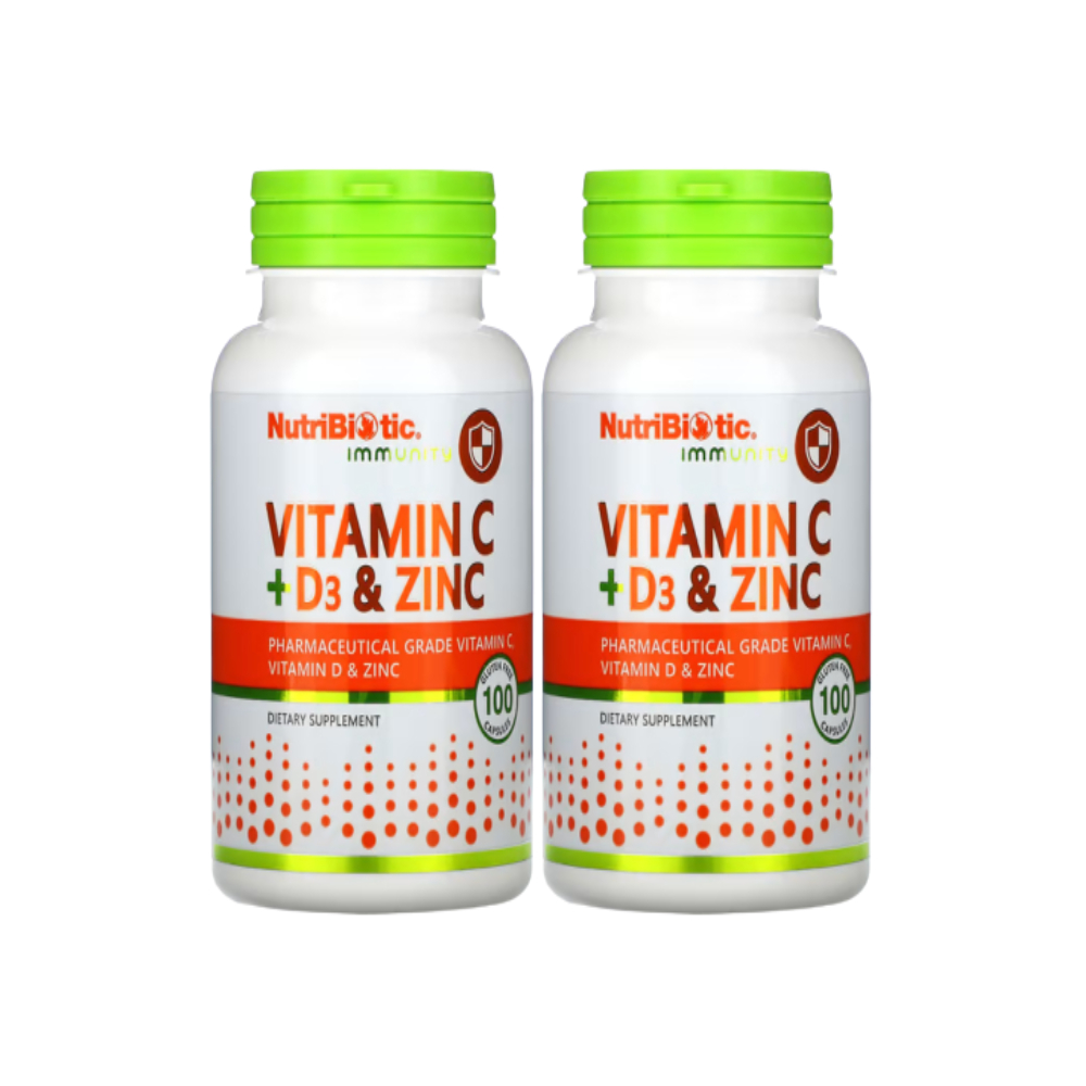 <b>뉴트리바이오틱</b> NutriBiotic Immunity 비타민C D3 및 아연 캡슐 100정 2병