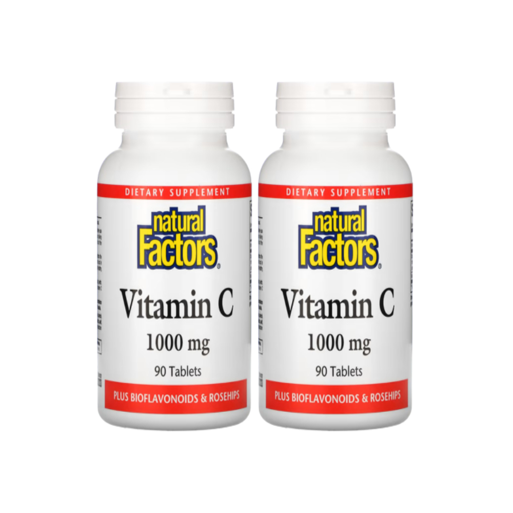 네이처 <b>메이드</b> <b>Natural</b> Factors <b>비타민C</b> 플러스 바이오플라보노이드 및 로즈힙 1000mg 90정 2병