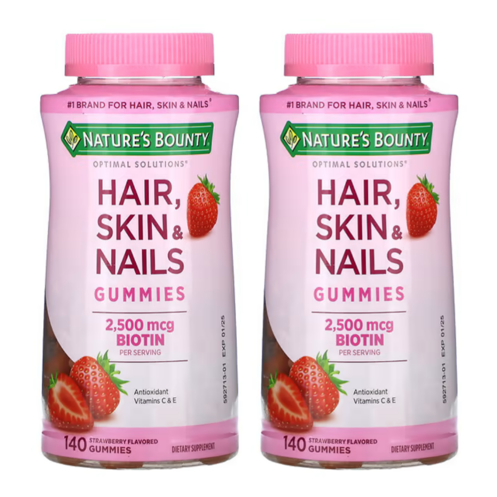 네이처스 바운티 <b>헤어 스킨 네일스</b> 딸기맛 비오틴 1,250<b>mcg</b> 140구미젤리 2통