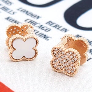 14K 네잎클로버귀걸이 데일리 오닉스 원터치 큐빅 링 금 화이트골드 클로버 귀걸이