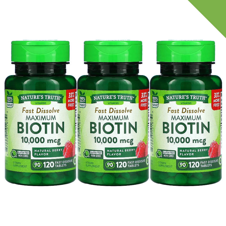 <b>네이처스트루</b> 비오틴 10000mcg 맥시멈 천연 베리맛 120정 3개