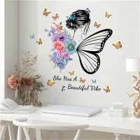 WOHAHA 포인트 벽스티커 꽃 아름다운 날개 나비 그림 스타일 초상화