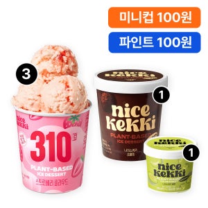 나이스케키 비건 아이스크림 젤라또 소프트 퍼먹는 카라멜 초코 딸기 저칼로리 x 파인트 3개+파인트,미니컵 100원 증정