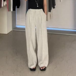 (크림m/sale)린넨 트위드 핀턱 팬츠 와이드 린넨바지 트위드바지 고퀄리티