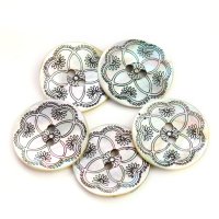 자개단추 10pcs 22mm 레트로 두 눈 쉘 버튼 조각 꽃 diy 의류 의류 13