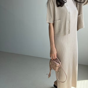 골지 스퀘어 민소매원피스 + 골지가디건 SET 여름 D라인 만삭 임부 원피스