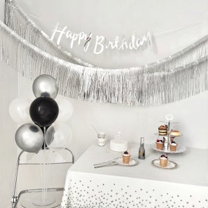 실버 파티 세트 해피벌스데이 가랜드 커튼 스탠드 풍선