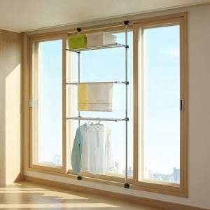 무타공 공간활용 빨래건조대 발코니 베란다 창틀 창문 튼튼한 빨래 건조대 3단 4단