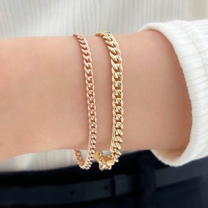 14k 18k 볼드 커브 체인 팔찌 여자 남자 금 커플 선물 할로우