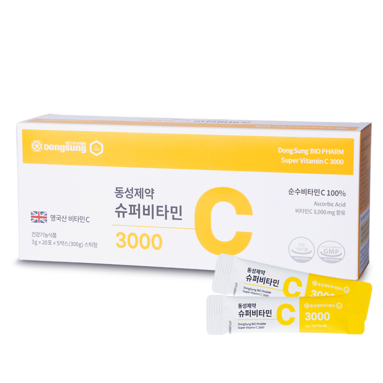 동성제약 <b>슈퍼</b><b>비타민C</b> 3000 <b>비타민</b>씨 영국산 고함량 가루 메가 100포, 1개