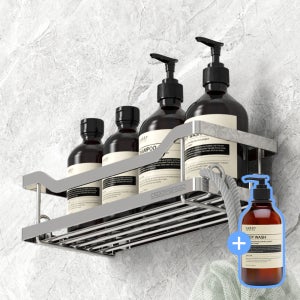 퍼플고릴라 무타공 디자인 욕실 선반 프리미엄 일자형 화장실 선반 주방 철제 선반