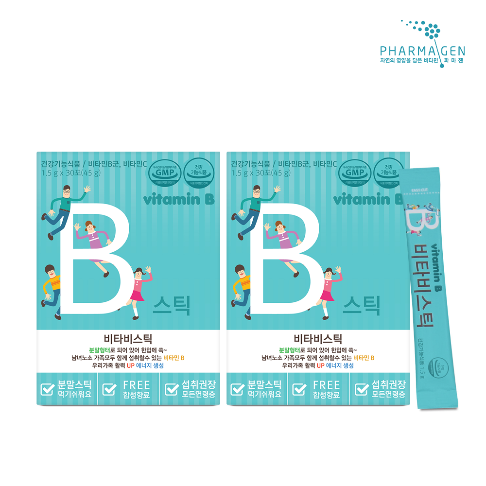 <b>파마젠</b> 비타민B군 B1 B2 B6 B12 스틱 가루 분말 어린이 키즈 청소년 60포