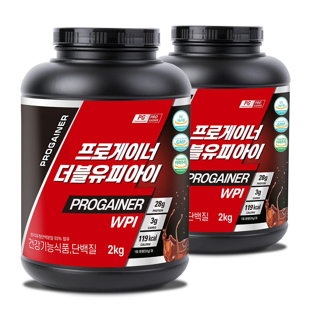 <b>프로게이너</b> WPI 분리유청단백질 아이솔레이트 웨이프로틴 단백질보충제 초코맛, 2kg, 2개