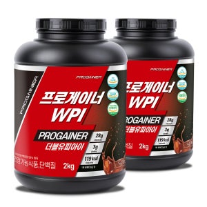 프로게이너 WPI 분리유청단백질 아이솔레이트 웨이프로틴 단백질보충제 초코맛, 2kg, 2개
