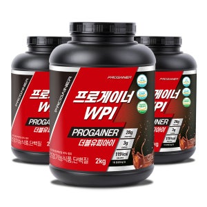프로게이너 WPI 분리유청단백질 아이솔레이트 웨이프로틴 단백질보충제 초코맛, 2kg, 3개