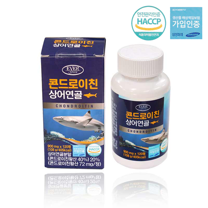 <b>에버그린</b> 콘드로이친 120정 (60일) 상어 연골 분말 20% 함유