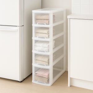 틈새수납장 폭좁은 수납장 거실 베란다 모듈 다용도 슬림 로로 서랍장 5단 투명