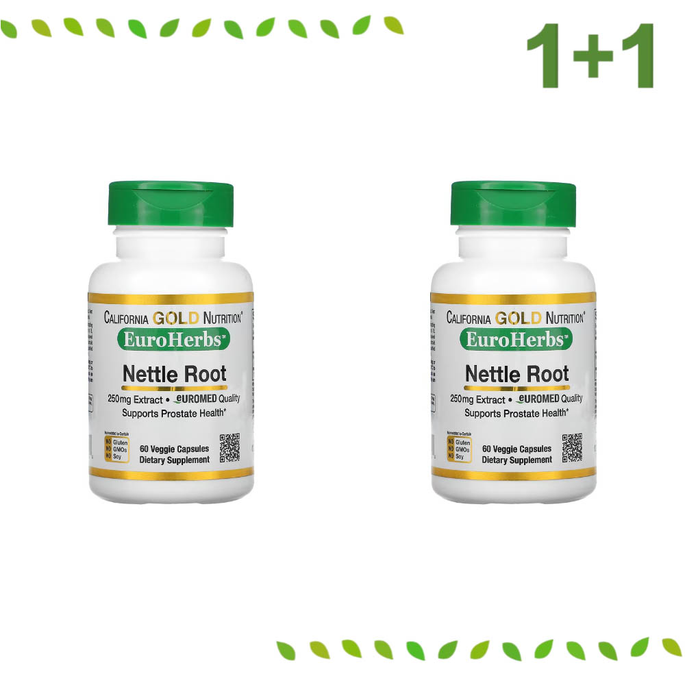 1+1 캘리포니아 골드뉴트리션 쐐기풀 뿌리 추출물 250mg 60 베지 캡슐 엽록소