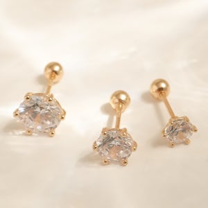 14k 빛나는 6발 큐빅 피어싱 기본 원형 귀걸이 겸용 얇은 아웃컨츠 귓바퀴 데일리