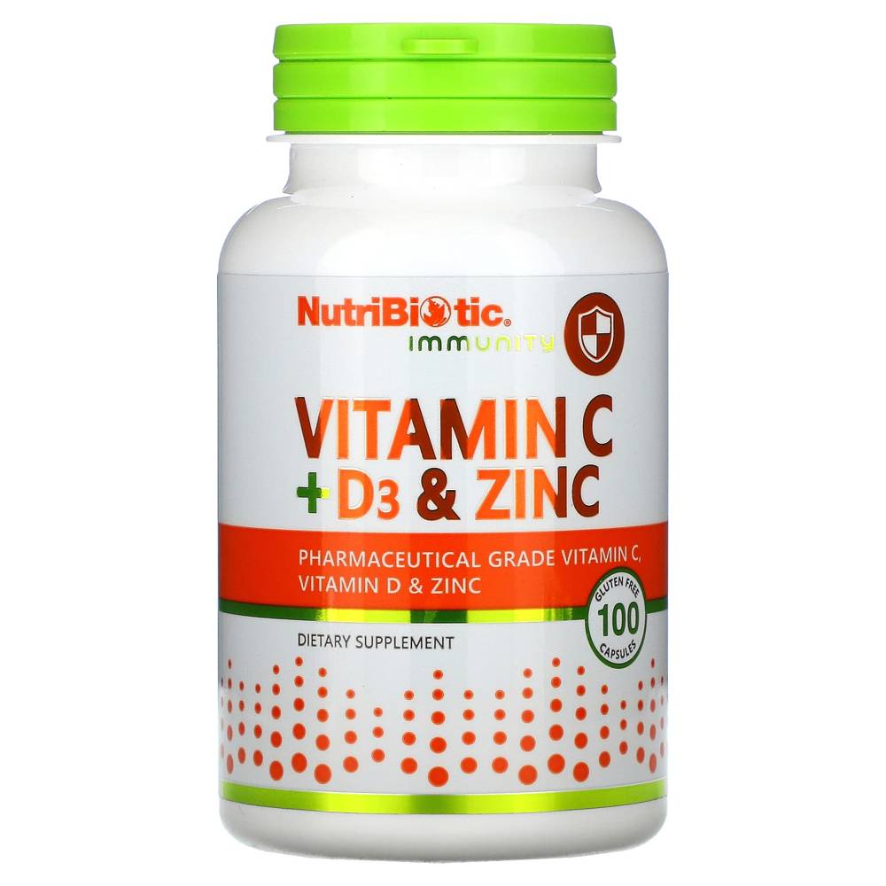 NutriBiotic, <b>뉴트리바이오틱</b> 비타민C+D3 &amp; 아연,캡슐 100정