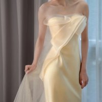 셀프 웨딩드레스 유색 2부 드레스 옐로우 실크 새틴 야외촬영 제주 드레스