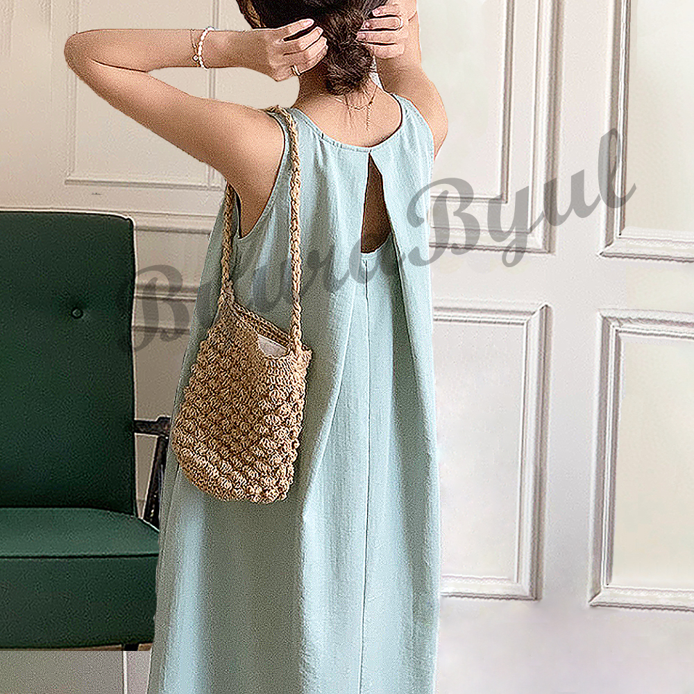 플리츠 주름 시어서커 민소매 원피스 셔링 뒷트임 나시 롱원피스 지지미 여름 민트 425