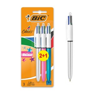 BIC 샤인 다색 볼펜 삼색 사색 펜 프랑스 3개 팩 프랑스