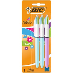 BIC 파스텔 4색 펀 볼펜 미디엄 포인트 3개 팩 프랑스