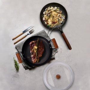 베카 시즈닝 무쇠주물팬 3종 세트 (그리들팬 28cm+유리뚜껑 28cm+프라이팬 24cm)