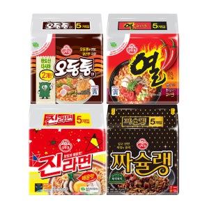 오뚜기 진라면 매운맛 120g 5개+짜슐랭 145g 5개+오동통면 120g 5개+열라면 120g 5개