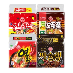 오뚜기 진라면 매운맛 120g 5개+짜슐랭 145g 5개+오동통면 120g 5개+열라면 120g 5개