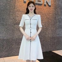 배색 플레어 벨트 원피스 (MBN 한혜원 아나운서 협찬)