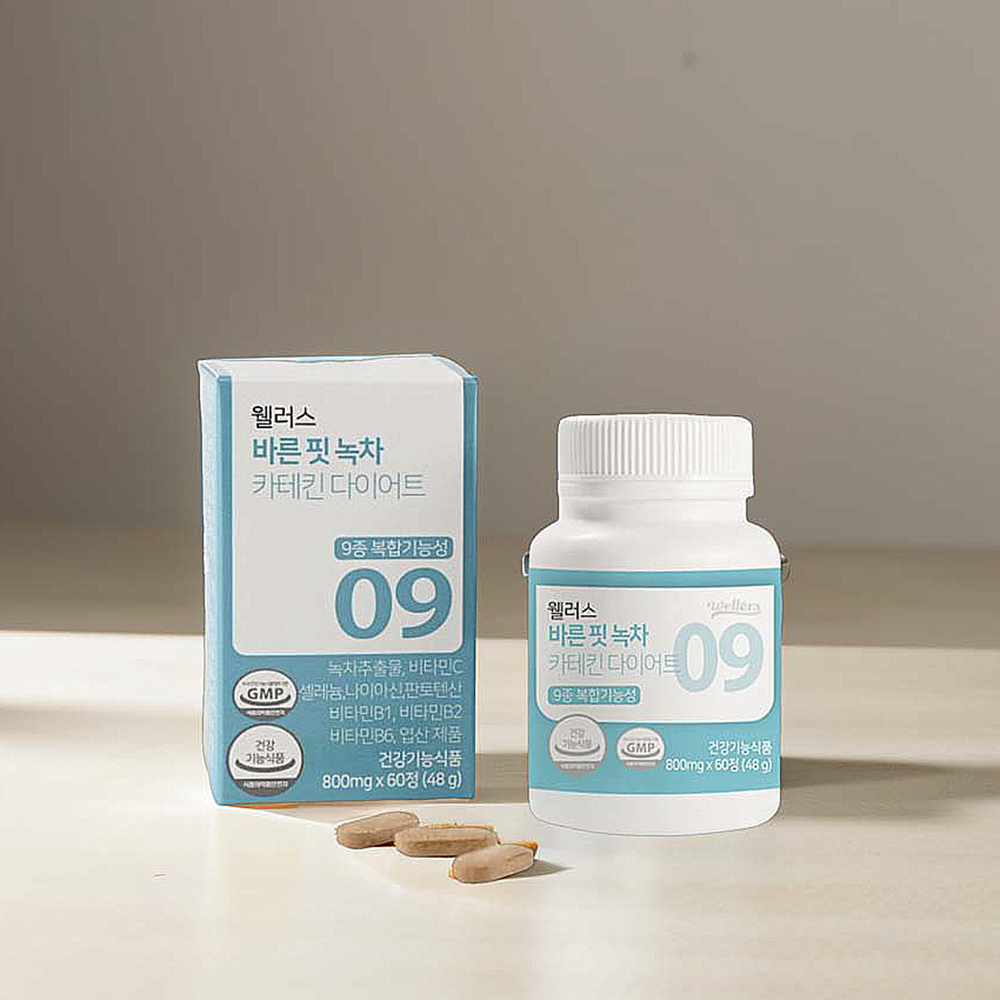 웰러스 바른 핏 <b>녹차추출물</b> 카테킨 <b>녹차</b> 다이어트 보조제 60정