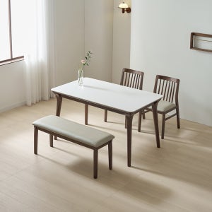 더끌림 루나 포세린 세라믹 원목 식탁세트 4인식탁+벤치1+A의자2, 1400mm, 화이트