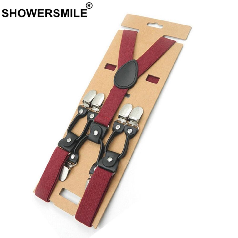 멜빵 남자 서스펜더 여성 버건디 교정기 패션 클립 탄성 솔리드 6 SHOWERSMILE