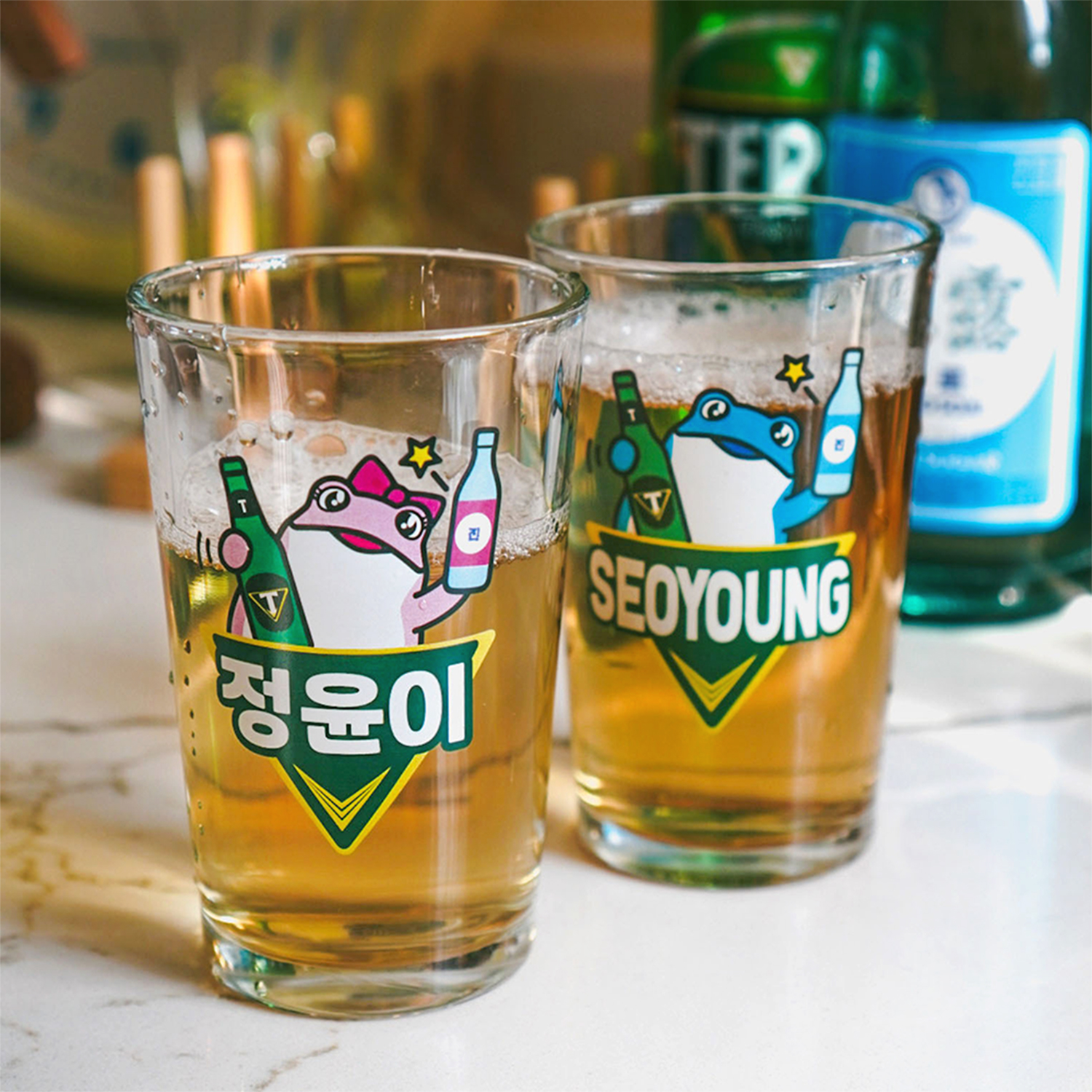맥주잔 주문제작 유리컵인쇄 신혼부부집들이선물 결혼선물 진로 테라 각인컵