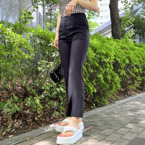 여름 앞트임 뒷밴딩 부츠컷 슬랙스 슬림 스판 정장바지 키작녀바지 베이지 블랙