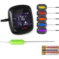 Tenergy Solis 디지털 육류 온도계, 앱 제어 무선 블루투스 스마트 BBQ 스테인리스 스틸 탐침 6개, 대형 LCD 디스플레이 및 휴대용 케이스, 그릴 훈연기용 요리 온도