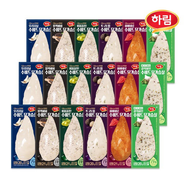 [네이버 단독] 하림 냉장 수비드 닭가슴살 6종 18팩 혼합 패키지(각 3팩)