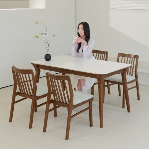 더끌림 루나 원목 포세린 세라믹 식탁세트 A형의자4, 1400mm, 화이트