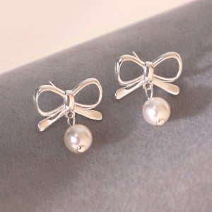 스와로브스키 진주 리본 925 실버 은 귀걸이