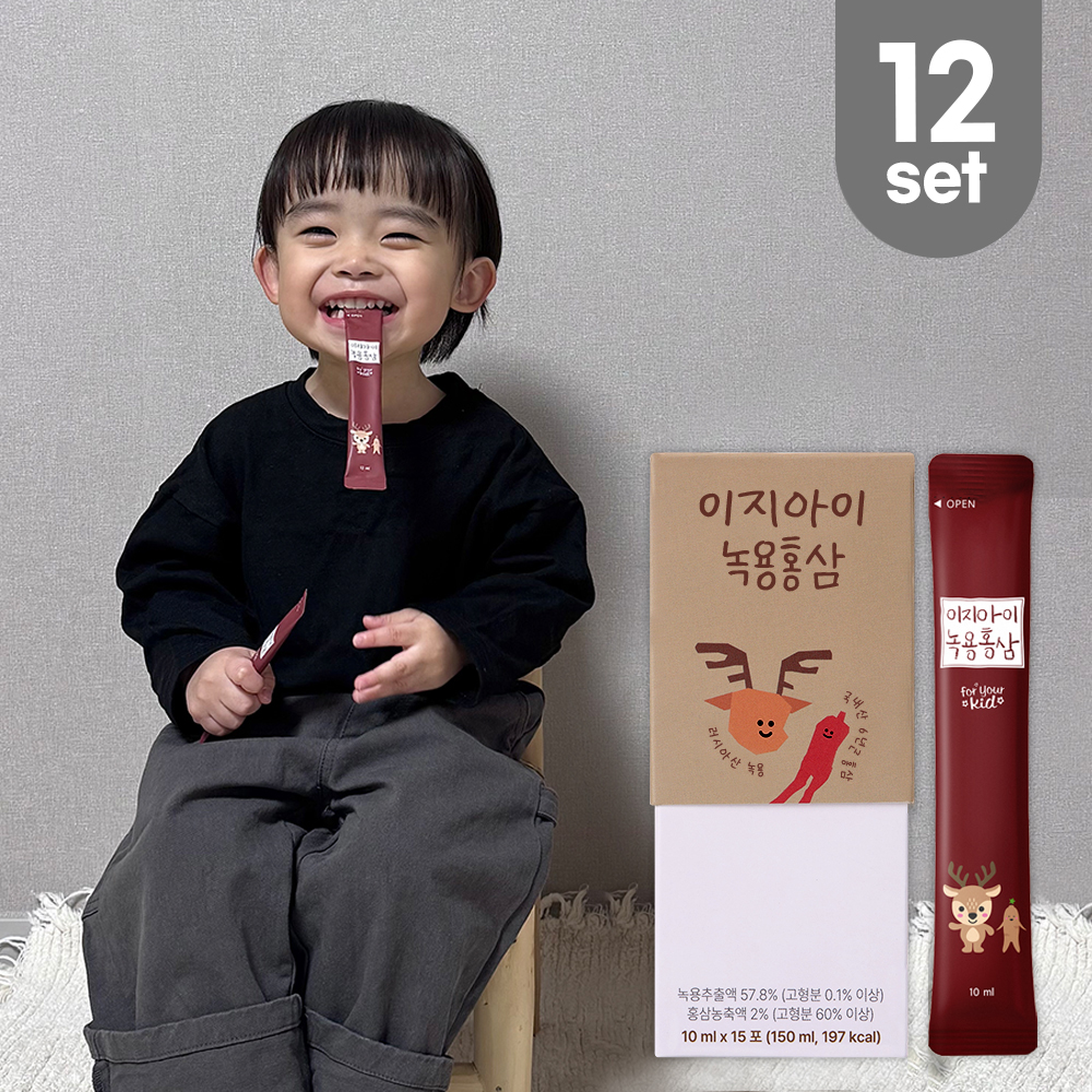 이지아이 녹용홍삼 어린이 아기 유아 키즈 홍삼 녹용 15포, 12개