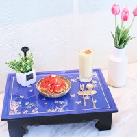 예쁜 나전칠기 사각 자개상 꽃나비 블루, 개다리소반 디저트테이블 다과상
