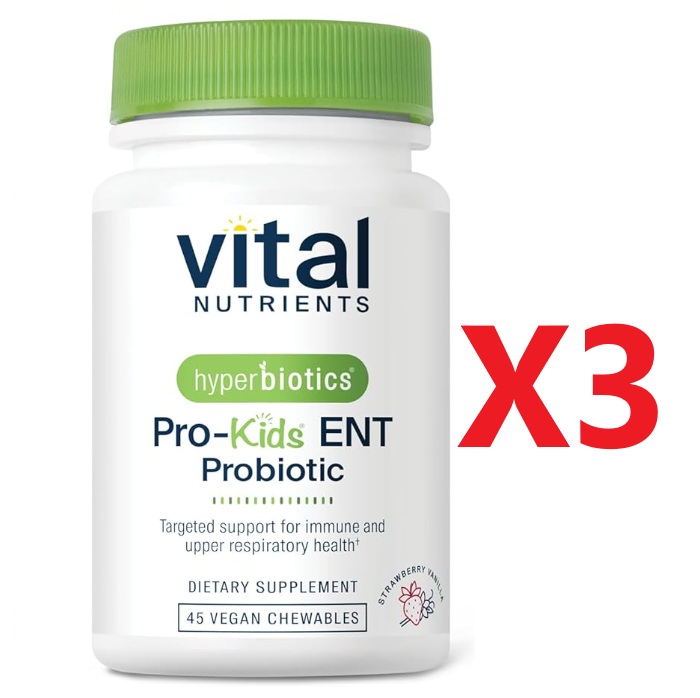 하이퍼바이오틱스 프로 <b>키즈 ENT</b> 어린이 구강 유산균 딸기 바닐라 45츄어블 3개