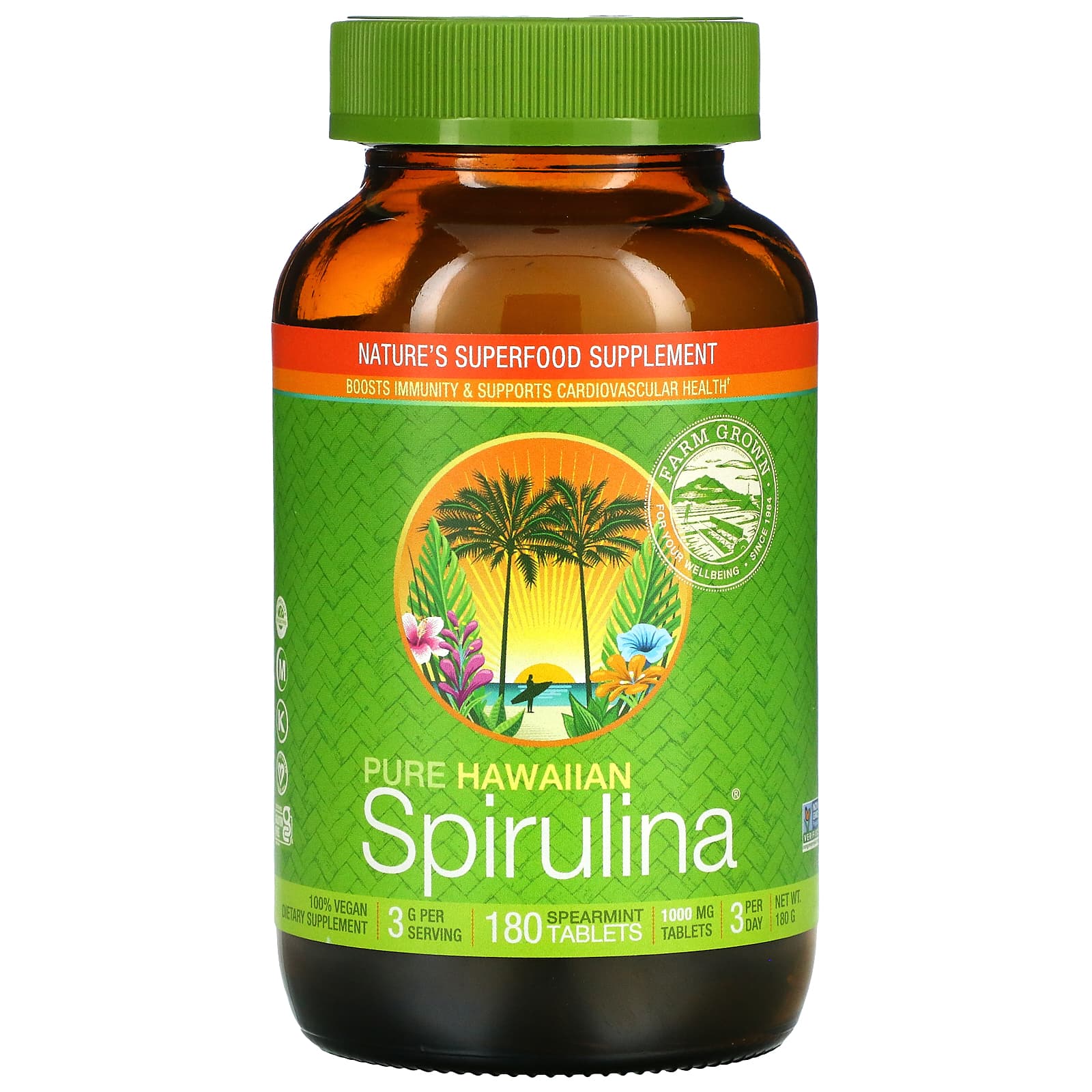 뉴트렉스하와이 Pure Hawaiian Spirulina <b>스피어민트</b> 1.000mg <b>180정</b>