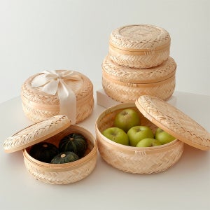 도구미각 베이직 대나무 석작 깊은 원형 2사이즈 곶감단지 떡포장용기 우드 선물상자 채상