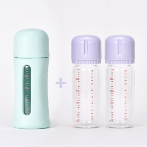 요한손베비스 안심유리젖병 커버보틀 160ml + 스페어보틀 160ml 2개 + 내추럴스트림 S꼭지