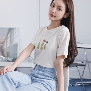 화병 라운드넥 반팔티 꽃반팔티 3color 데이트룩